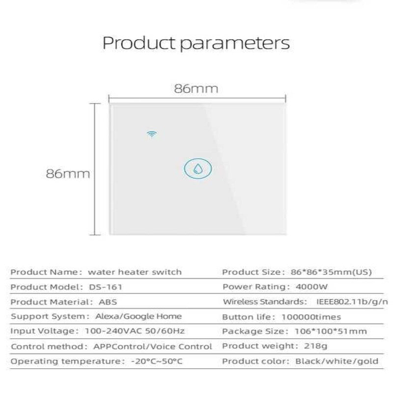 Intrerupator smart BOILER 4000W WiFi + BLE panou sticla TUYA Intrerupator smart BOILER 4000W WiFi + BLE panou sticla TUYA